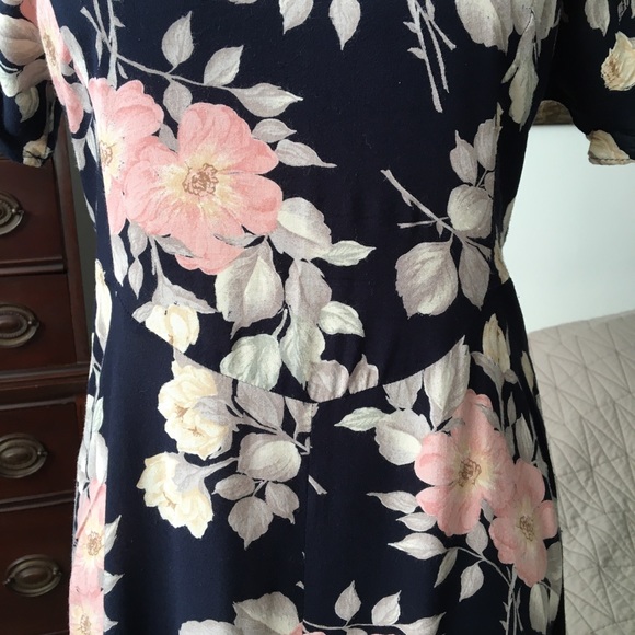 90s Spring Floral Navy Pink Maxi Dress Comfortable Tie Back Casual Dress Grunge - Picture 5 of 9